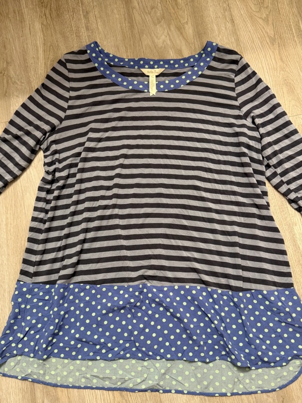 Matilda Jane Navy & Gray Striped Tunic with Blue Polka-Dot Trim